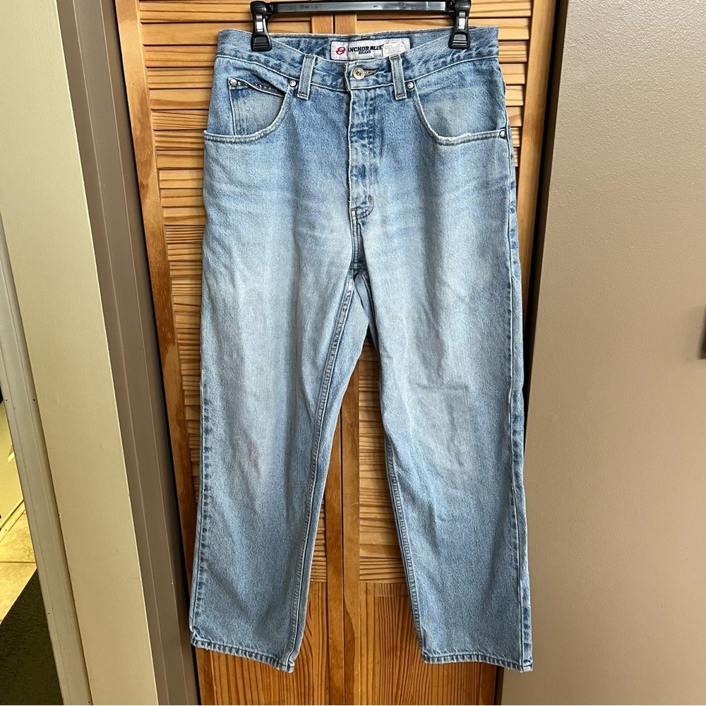 Vintage Anchor Blue Jeans Mens 32x32 Baggy Wide Leg Denim Pants Y2K Skater Raver